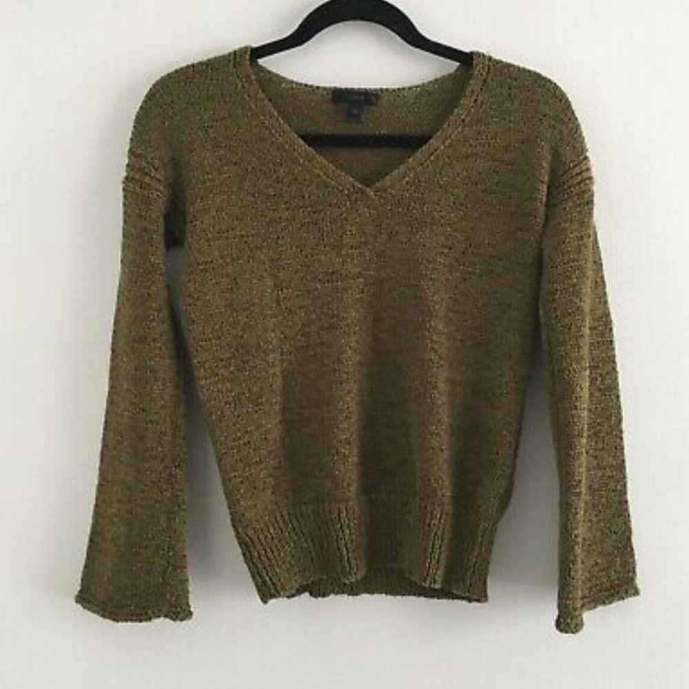 J Crew Olive Fatigue 3/4 Sleeves Green Bell Sweater  Medium Cotton Blend Knit